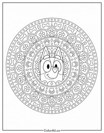 Detailed Bluey Mandala coloring page
