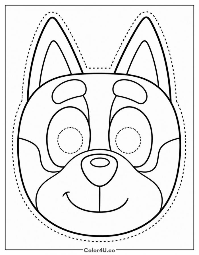 Bluey face mask cut-out to color and wear, easy Bluey coloring page, free printable