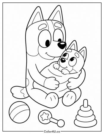 Baby Bluey and Chilli coloring page