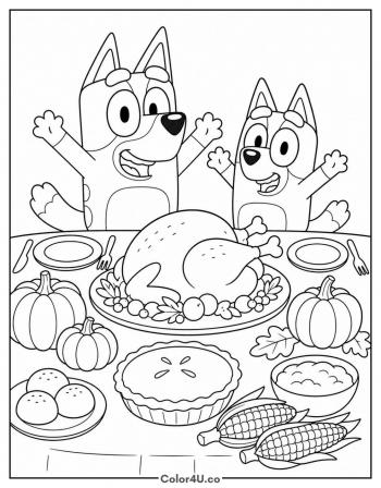 Bluey and Bingo Thanksgiving coloring page