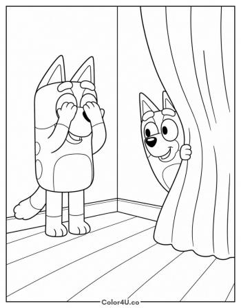 Bluey and Bingo Hide and Seek coloring page