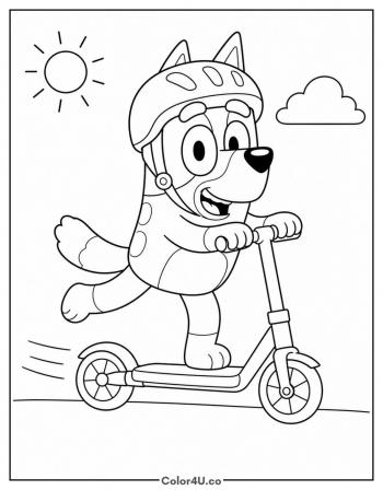 Bluey Rides Her Scooter coloring page