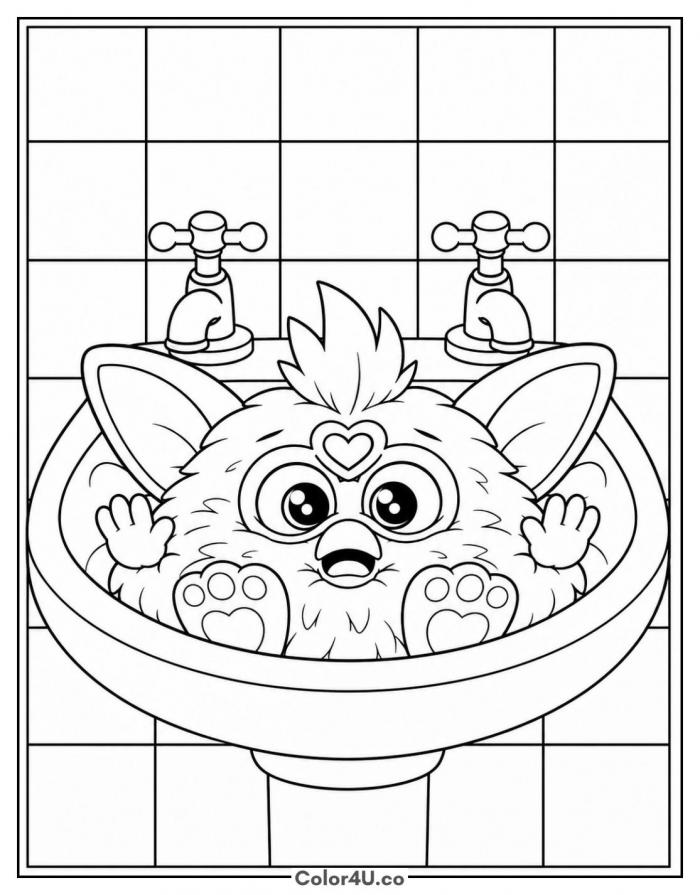 Chattermax the toy sitting in a bathroom sink, medium Bluey coloring page, free printable