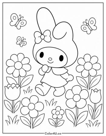 My Melody in the Flower Field coloring page