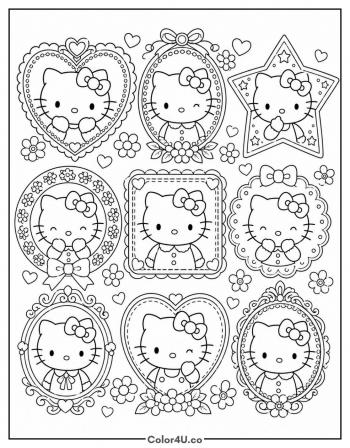 Hello Kitty Portrait Frames coloring page