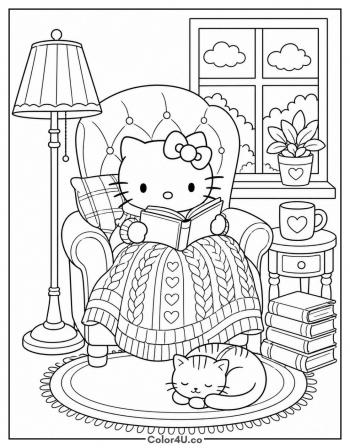 Hello Kitty’s Cozy Reading Nook coloring page