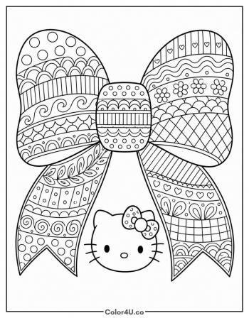 Hello Kitty’s Zentangle Bow coloring page