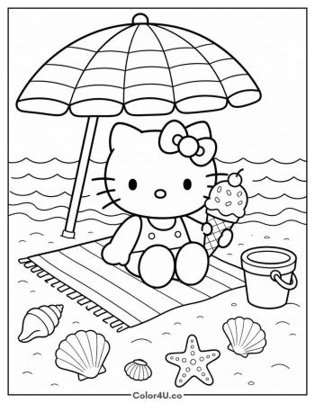 Hello Kitty’s Beach Day coloring page