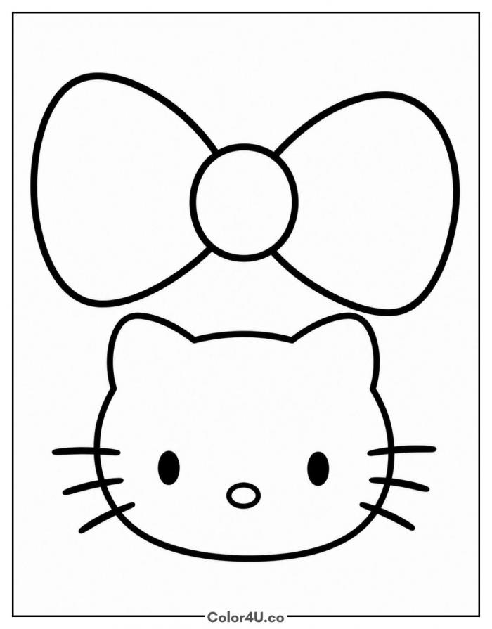 Large Hello Kitty face with a big bow, easy Hello Kitty coloring page, free printable