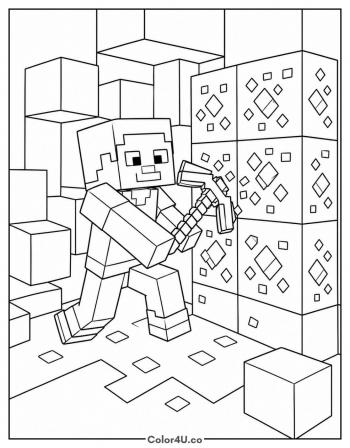Steve Mining Diamond Ore coloring page