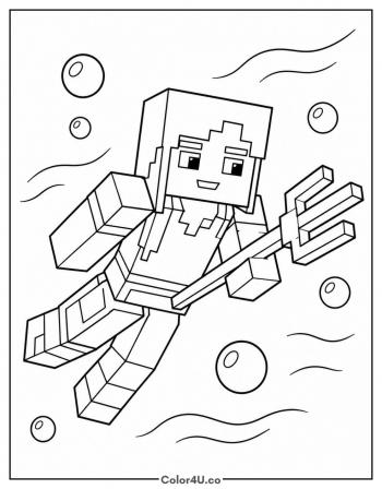 Alex Swimming with a Trident coloring page