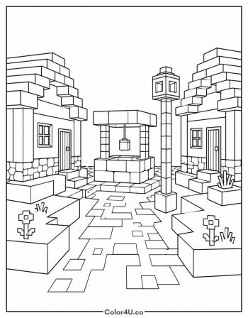 Minecraft Village Street coloring page