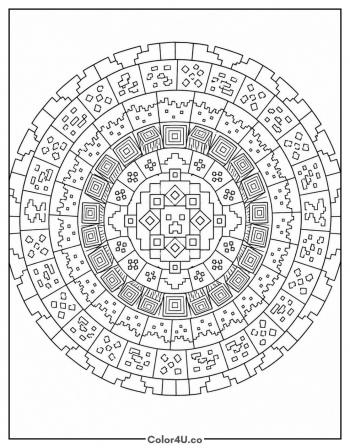Block-Pattern Mandala coloring page