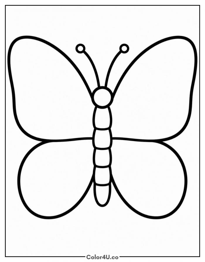 Blank butterfly template with empty wings, easy coloring page, free printable