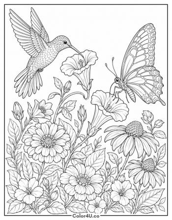 Butterfly with Hummingbird coloring page