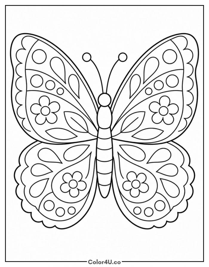 Symmetrical patterned butterfly, medium coloring page, free printable