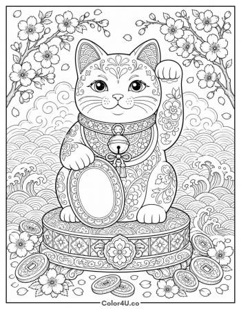 Maneki Neko Lucky Cat coloring page
