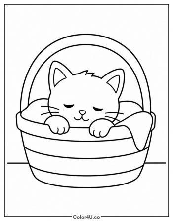 Kitten in a Basket coloring page