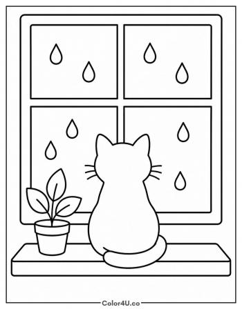 Cat on a Windowsill coloring page