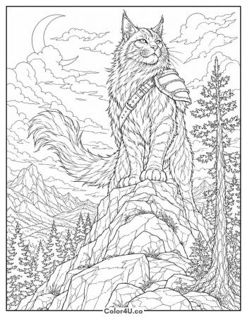 Warrior Cat on a Rock coloring page
