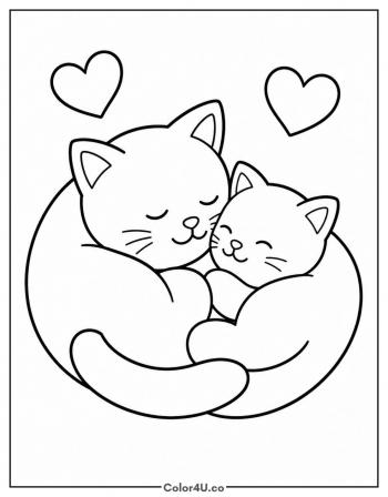 Two Cats Cuddling coloring page
