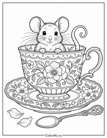Mouse in a Teacup coloring page