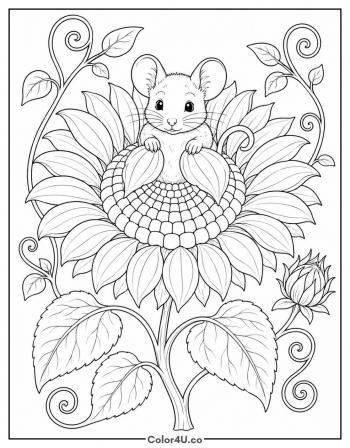 Mouse on a Sunflower coloring page