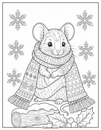 Winter Mouse in a Scarf coloring page
