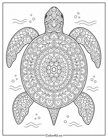 Mandala Turtle - Full-Page Zentangle coloring page