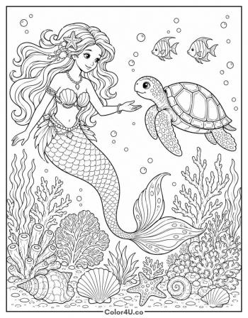 Turtle and Mermaid coloring page
