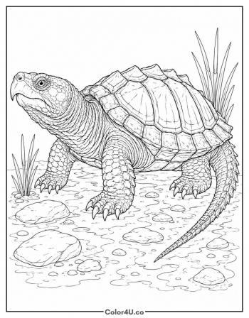 Realistic Snapping Turtle coloring page