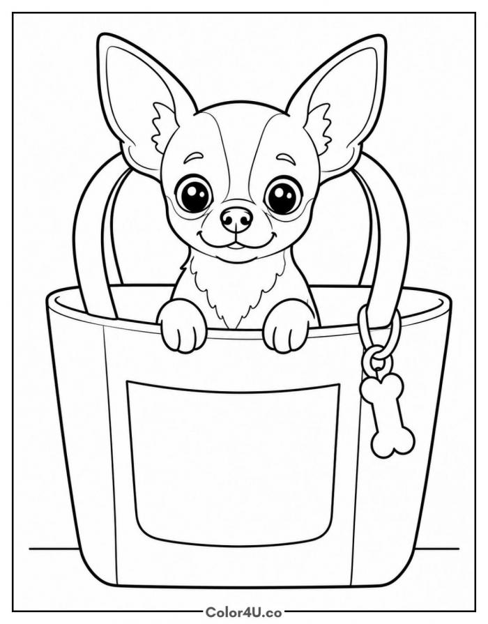 Chihuahua sitting in a carry bag, easy dog coloring page, free printable