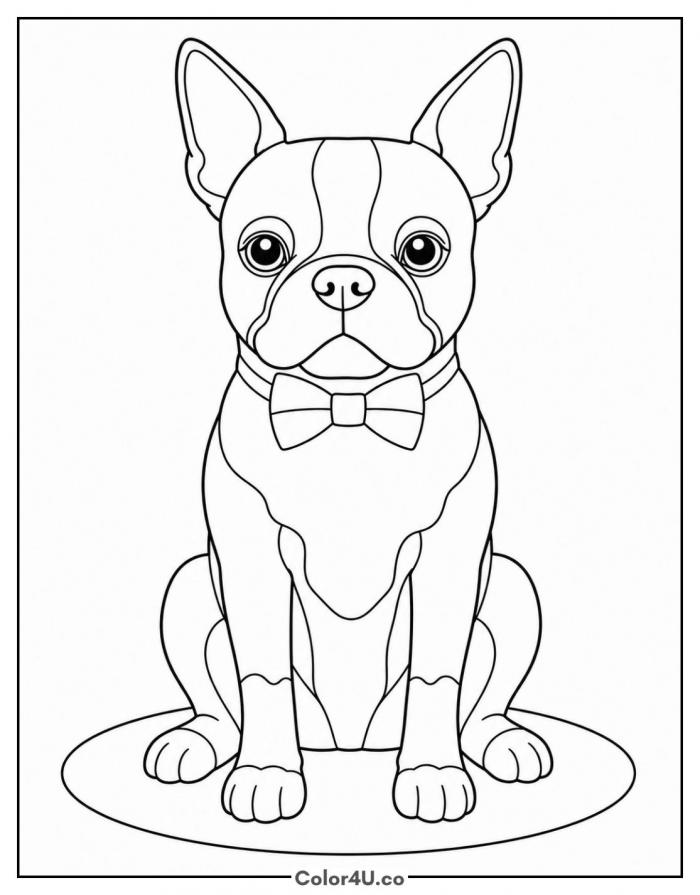 Boston terrier wearing a bow tie, medium dog coloring page, free printable