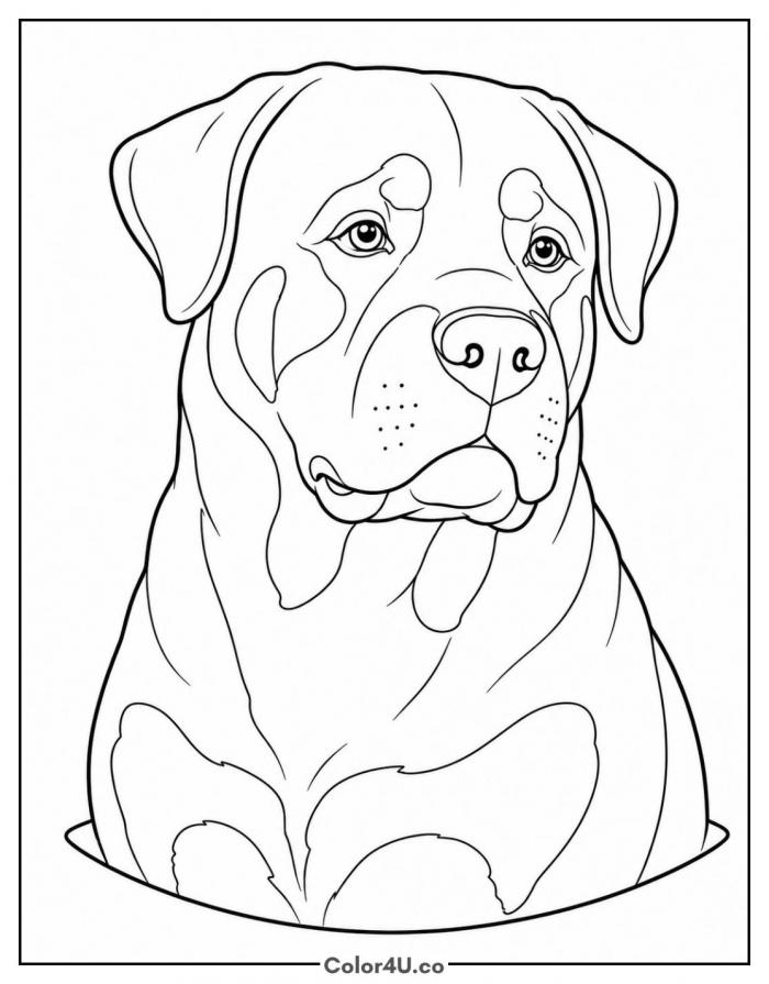 Rottweiler head portrait, medium dog coloring page, free printable
