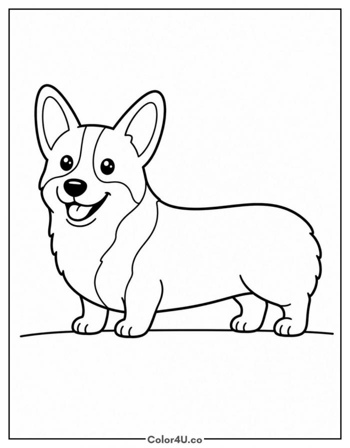 Corgi standing in profile, easy dog coloring page, free printable
