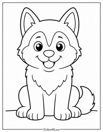 Easy Husky Puppy coloring page