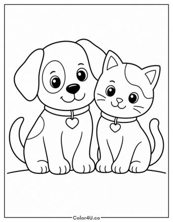 Puppy and Kitten Friends coloring page