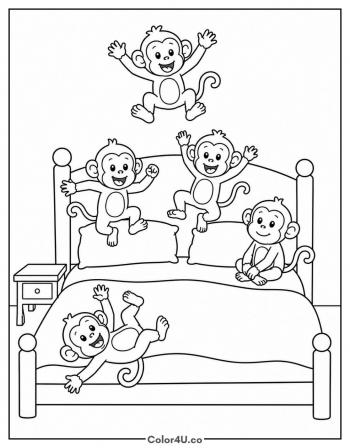Five Little Monkeys Jumping on the Bed coloring page