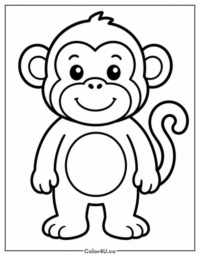 Simple standing monkey, easy monkey coloring page, free printable