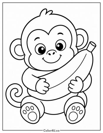 Cute Monkey Holding a Banana coloring page