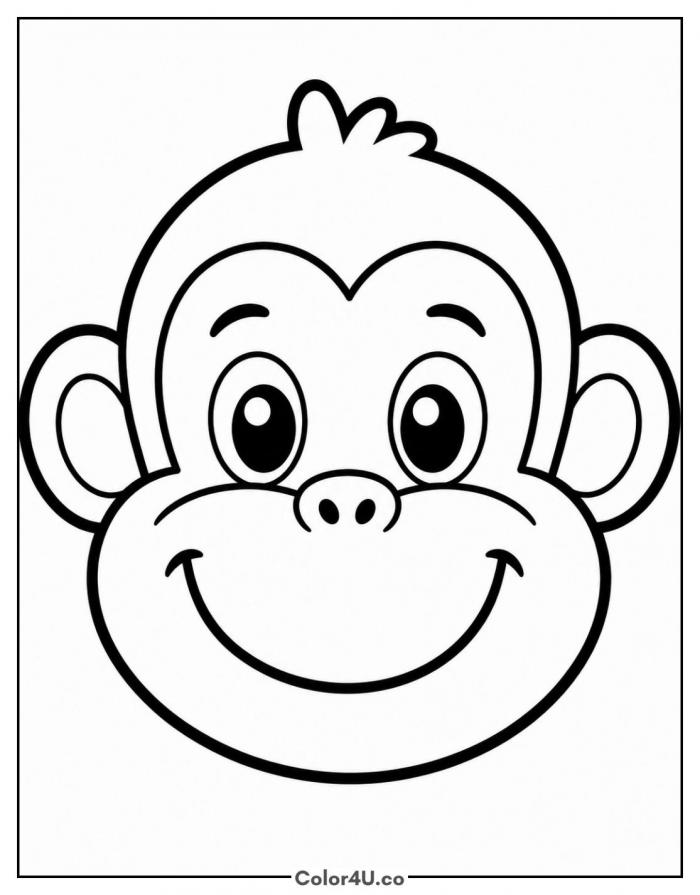Cartoon monkey face smiling, easy monkey coloring page, free printable