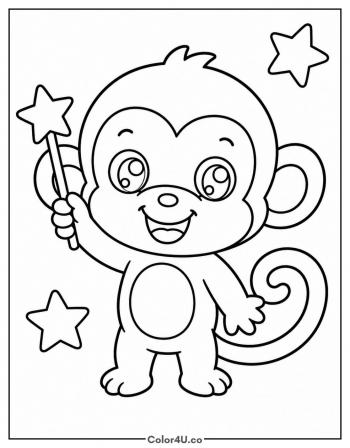 Chibi Monkey with a Star coloring page
