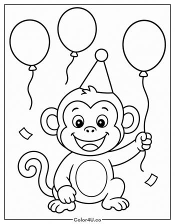 Monkey with a Party Hat coloring page