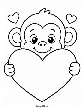 Valentine Monkey with a Heart coloring page