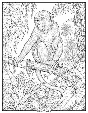 Realistic Monkey in the Jungle coloring page