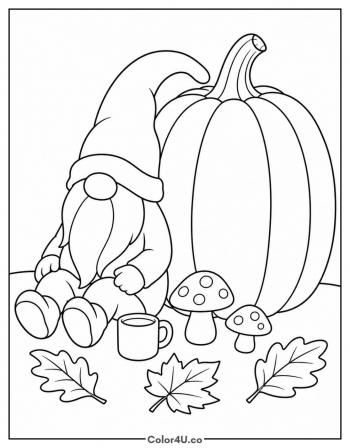 Gnome with Giant Pumpkin coloring page