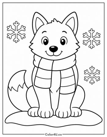 Wolf in a Winter Scarf coloring page
