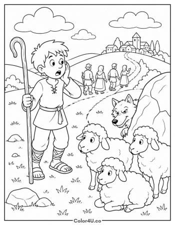 The Boy Who Cried Wolf coloring page
