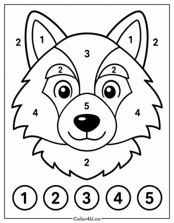 Wolf Head — Color by Number coloring page