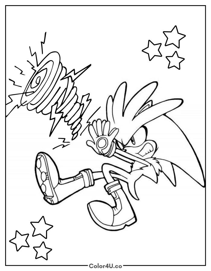 Silver advancing in a low stance by a picket fence, medium Sonic coloring page, free printable